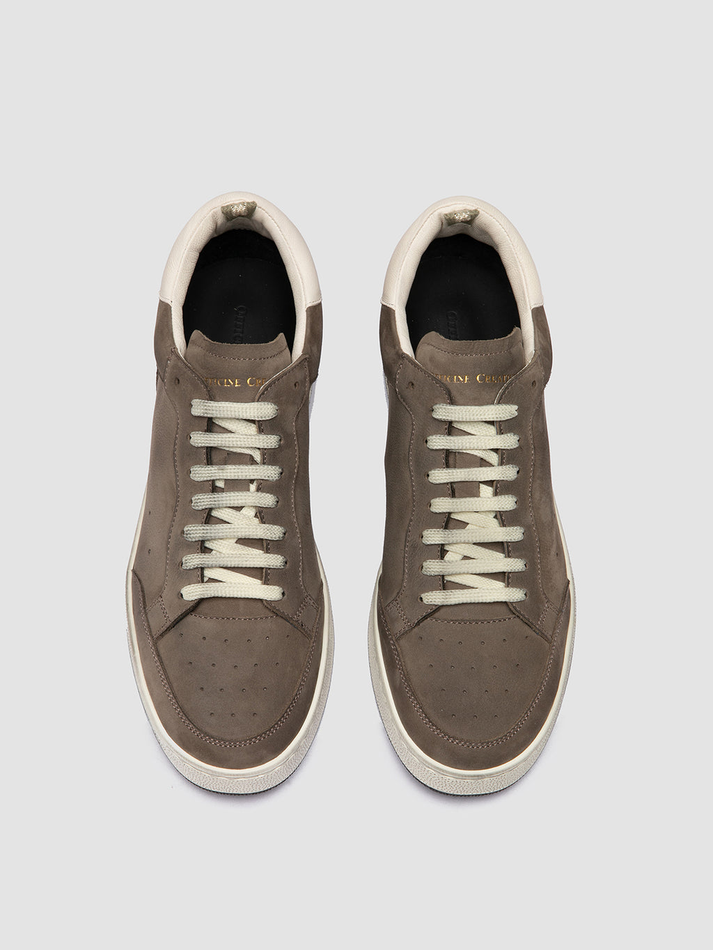 THE ANSWER 002 - Sneaker in Pelle e Pelle Scamosciata Color Tortora - image 2,side view