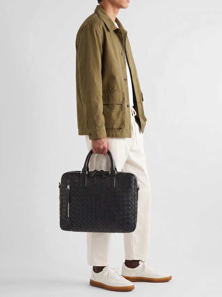 ARMOR 011 - Borsa in Pelle Intrecciata Nera-hover