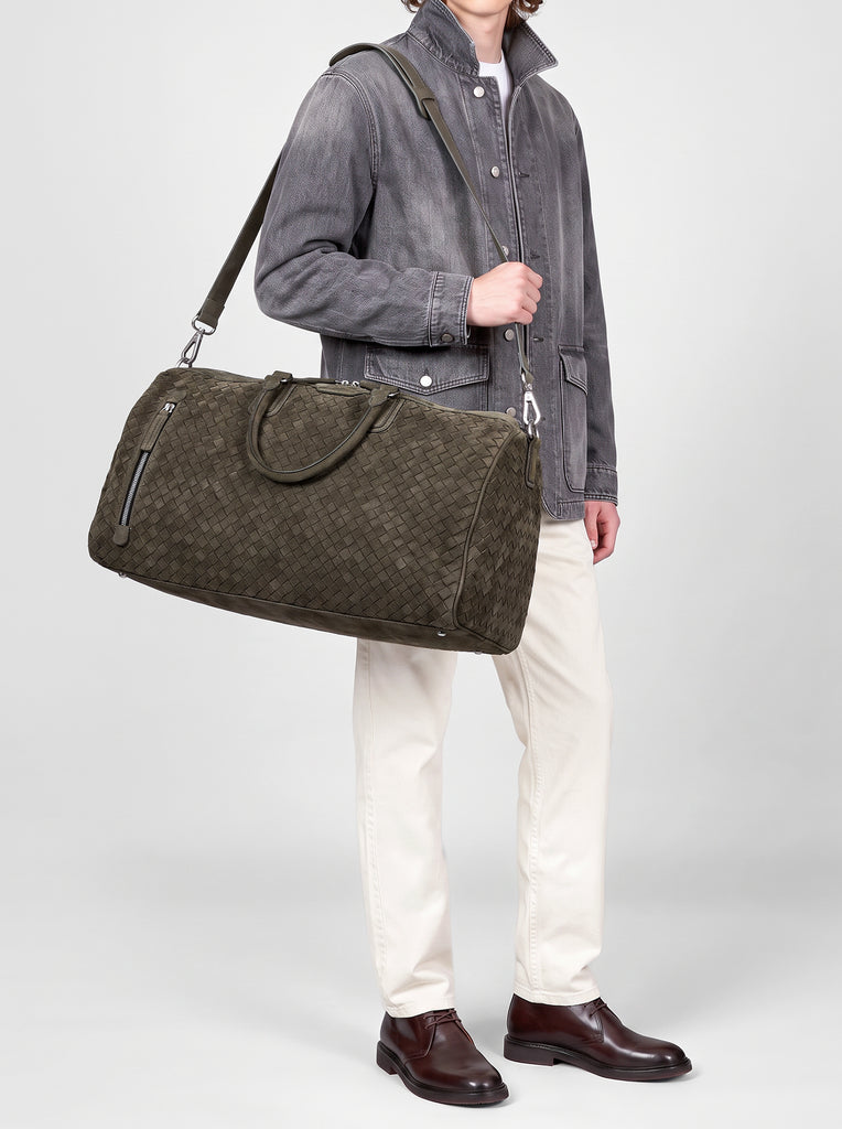 ARMOR 01 - Borsa Weekender in Pelle Scamosciata Intrecciata Verde