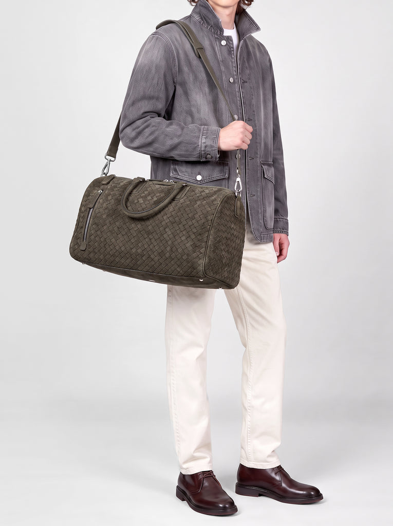 ARMOR 01 - Borsa Weekender in Pelle Scamosciata Intrecciata Verde-hover
