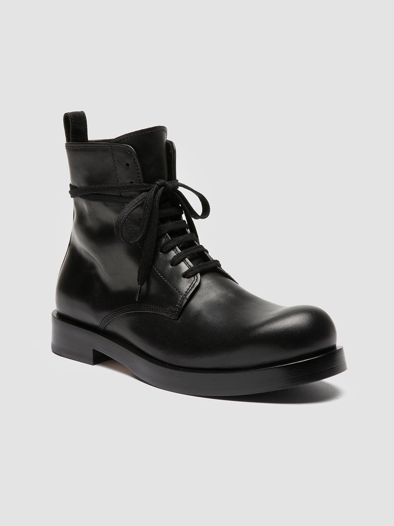BULLA 002 - Stivali Stringati in Pelle Nera