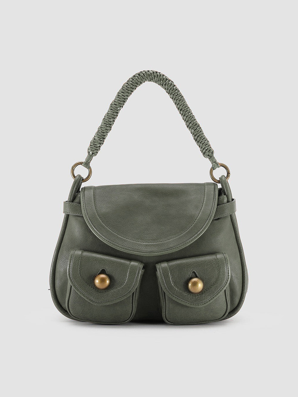 HELEN WOVEN 05 - Borsa con Manico in Pelle Verde