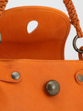 HOLES WOVEN 02 - Borsa con Manico in Pelle Arancione