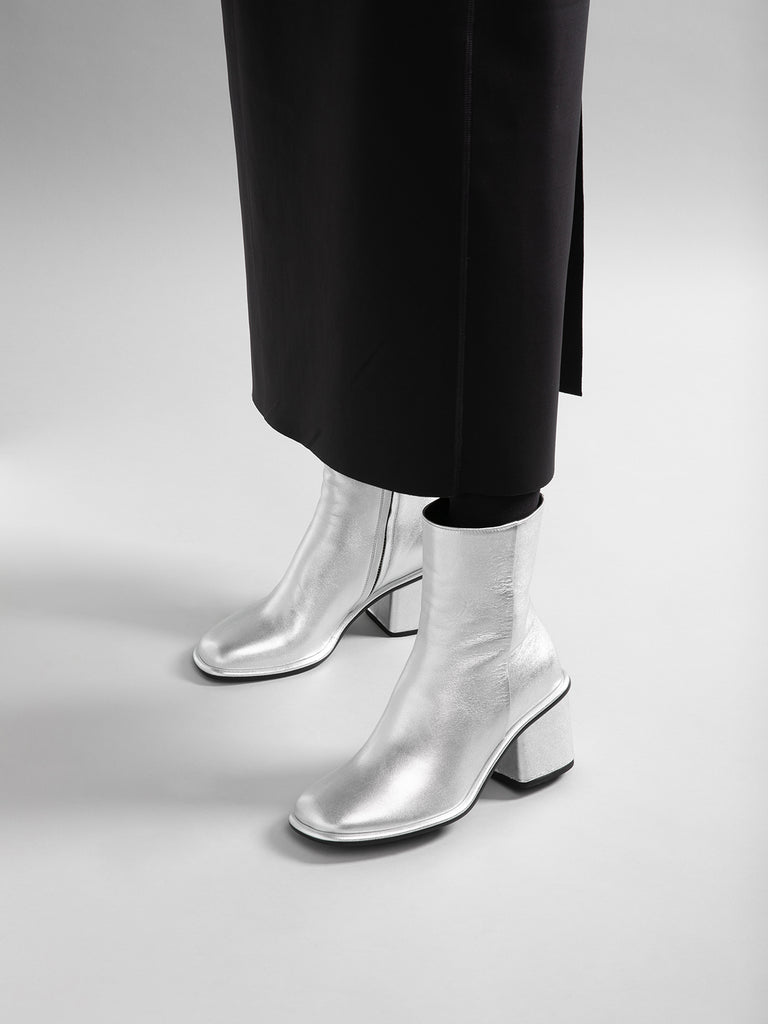 MACY 001 - Silver Leather Zip Boots