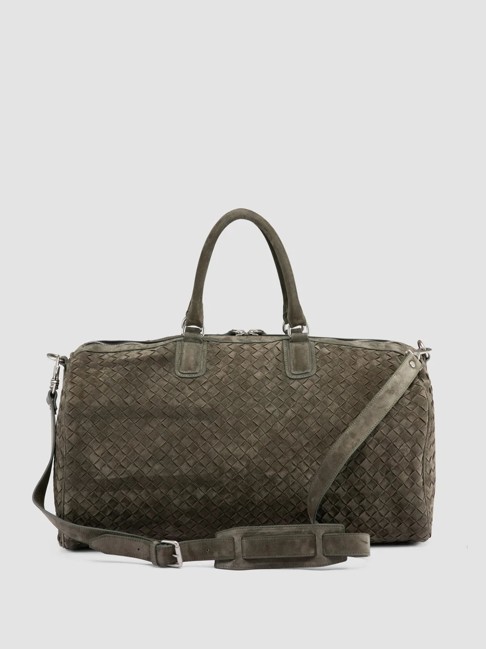 ARMOR 01 - Borsa Weekender in Pelle Scamosciata Intrecciata Verde - image 5,side view