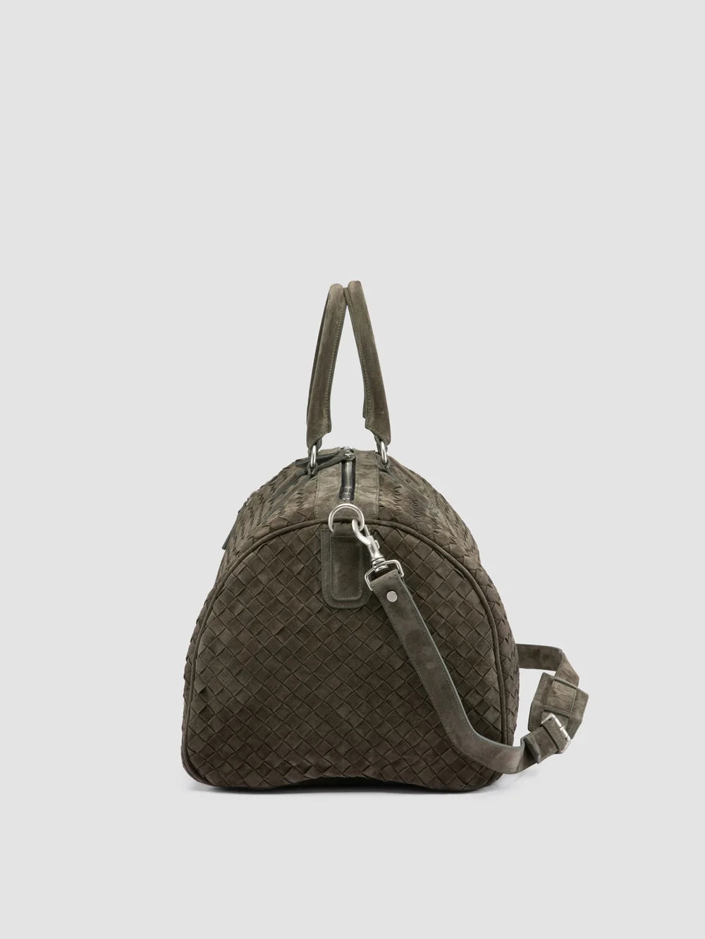 ARMOR 01 - Borsa Weekender in Pelle Scamosciata Intrecciata Verde - image 6,side view