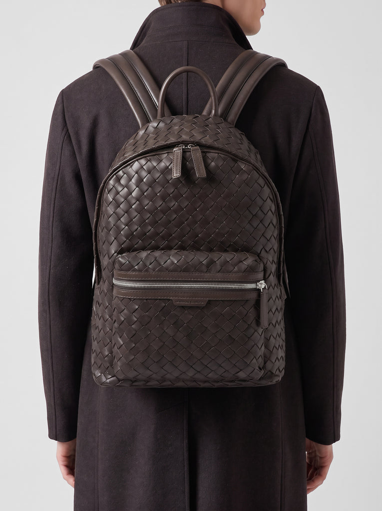 ARMOR 04 - Zaino in Pelle Intrecciata Marrone-hover