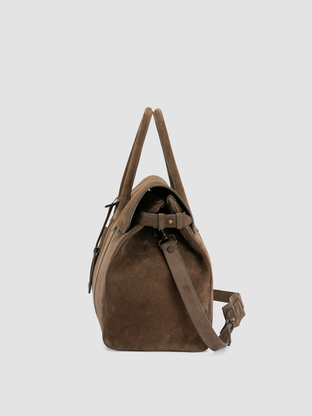 BOSTONIAN 001 - Borsa Weekender in Pelle Scamosciata Marrone - image 6,side view