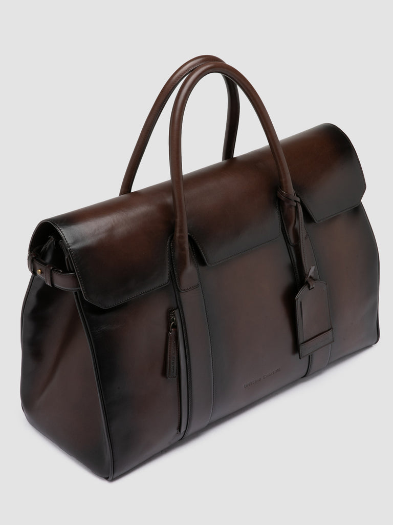 BOSTONIAN 001 - Borsa Weekender in Pelle Marrone-hover