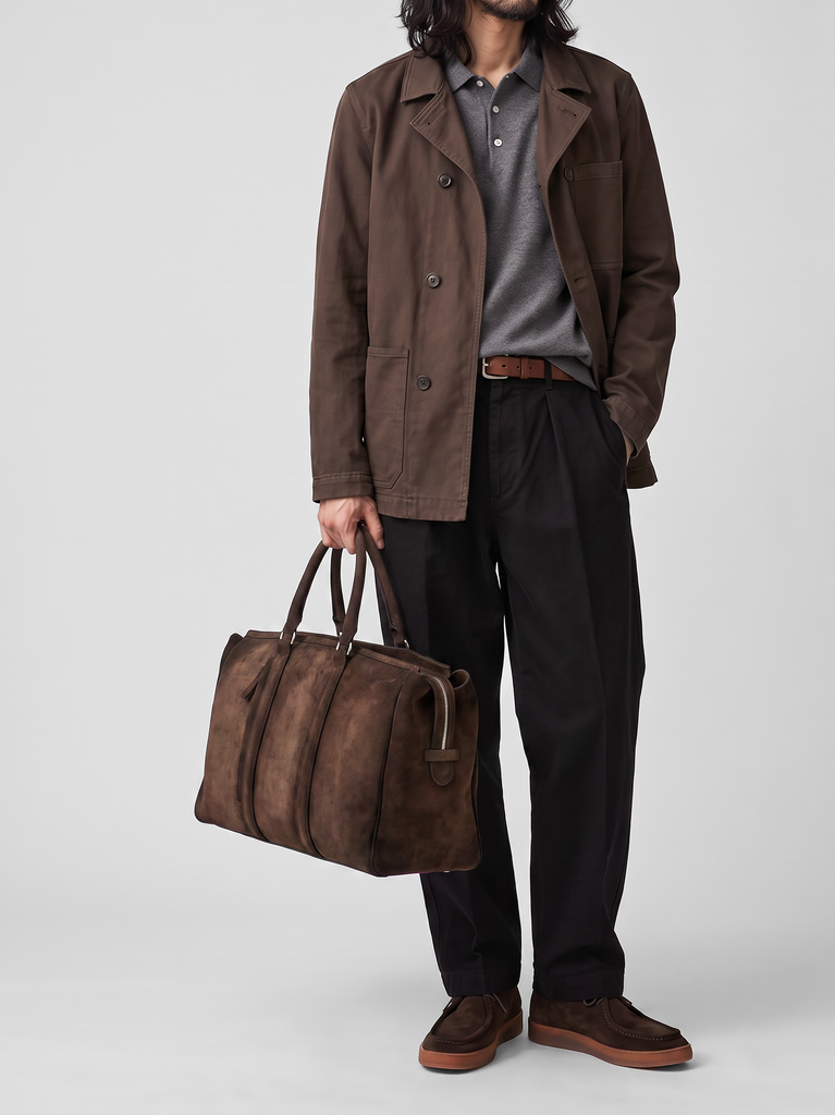 QUENTIN 009 - Borsa in Pelle Scamosciata Marrone-hover