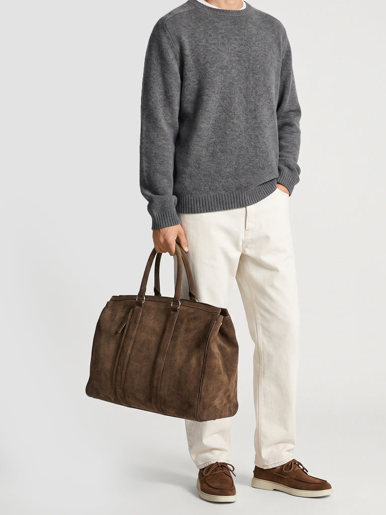 QUENTIN 009 - Borsa in Pelle Scamosciata Marrone-hover