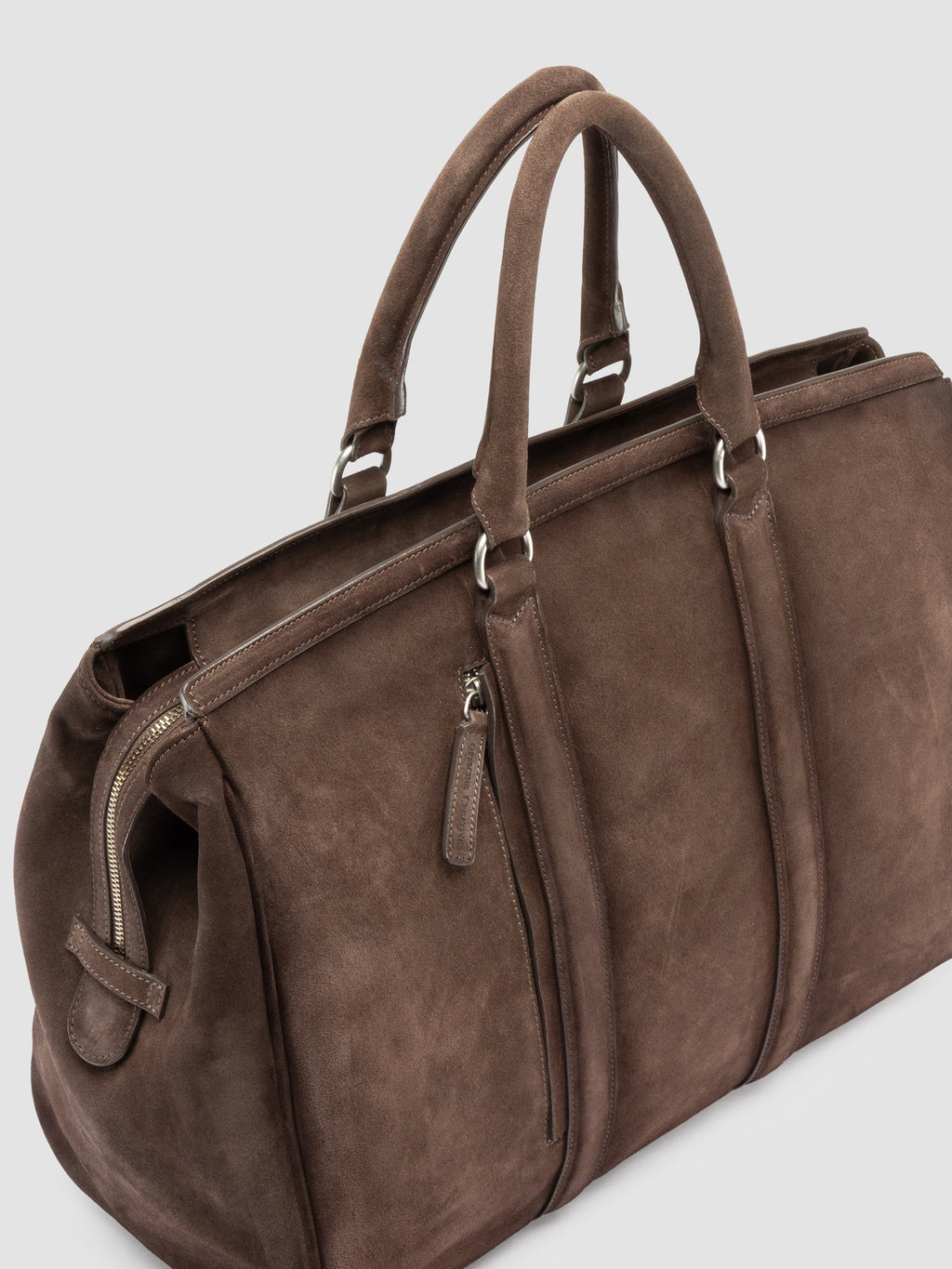 QUENTIN 009 - Borsa in Pelle Scamosciata Color Tortora - image 2,side view
