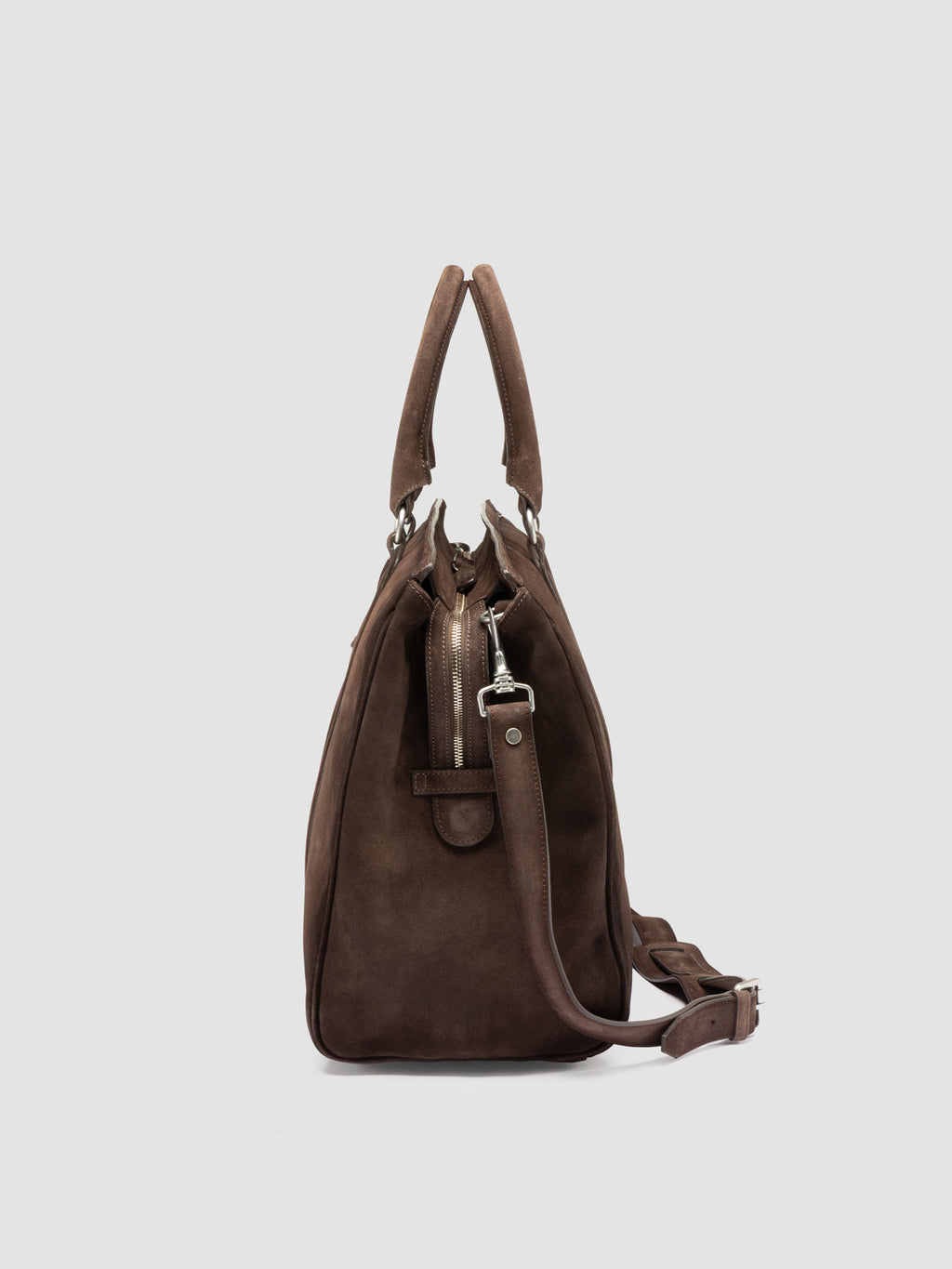 QUENTIN 009 - Borsa in Pelle Scamosciata Color Tortora - image 6,side view