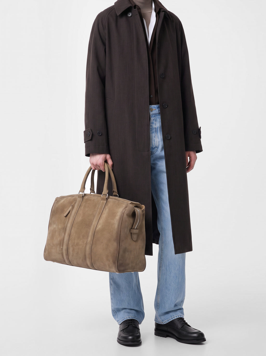 QUENTIN 009 - Borsa in Pelle Scamosciata Color Tortora - image 2,side view