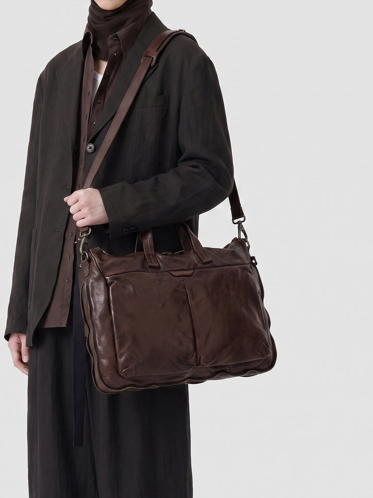 HELMET 046 - Borsa Portadocumenti in Pelle Marrone-hover