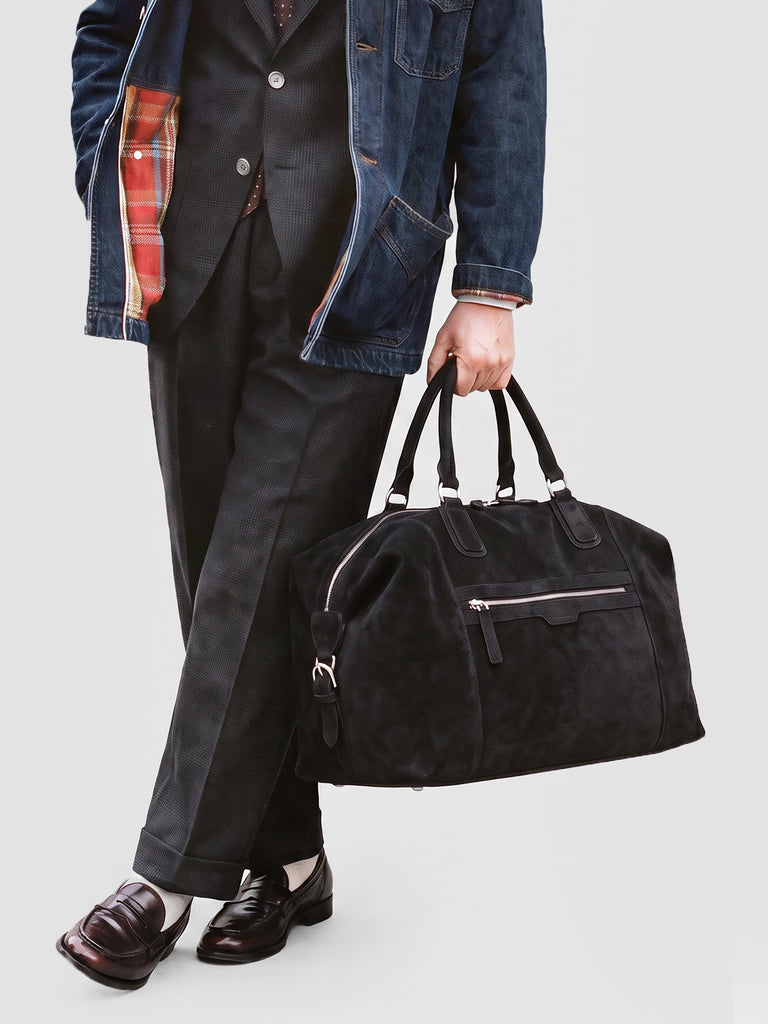 JULES 006 - Borsa da Viaggio in Pelle Scamosciata Nera