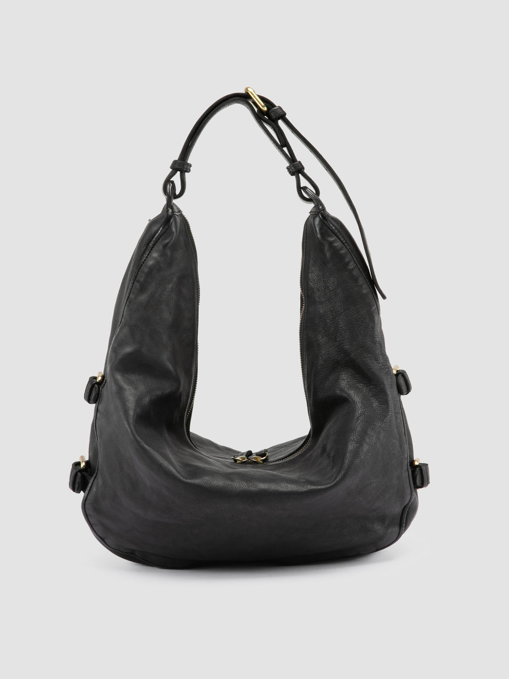 JULIE 015 - Black Leather Shoulder Bag - image 4,side view