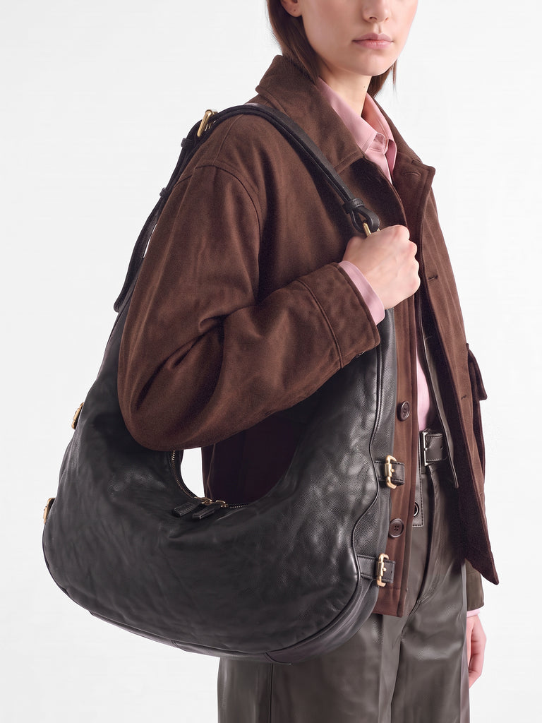 JULIE 015 - Borsa a Tracolla in Pelle Nera-hover