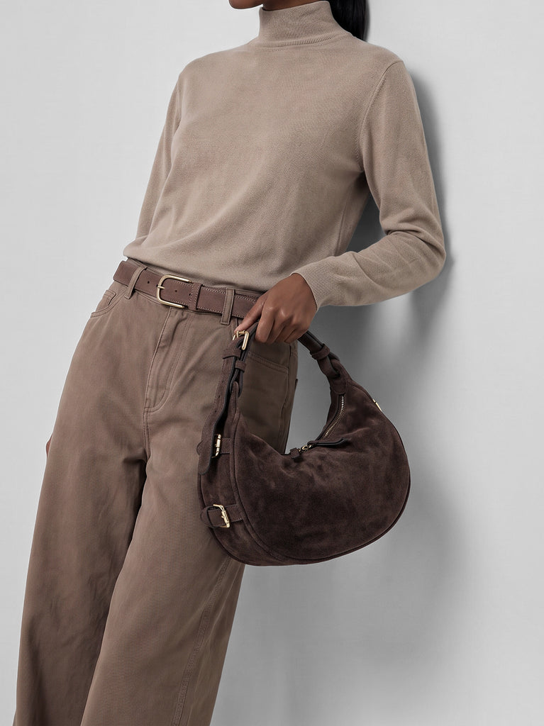 JULIE 016 - Borsa a Tracolla in Pelle Scamosciata Marrone-hover