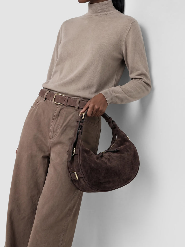 JULIE 016 - Borsa a Tracolla in Pelle Scamosciata Marrone-hover