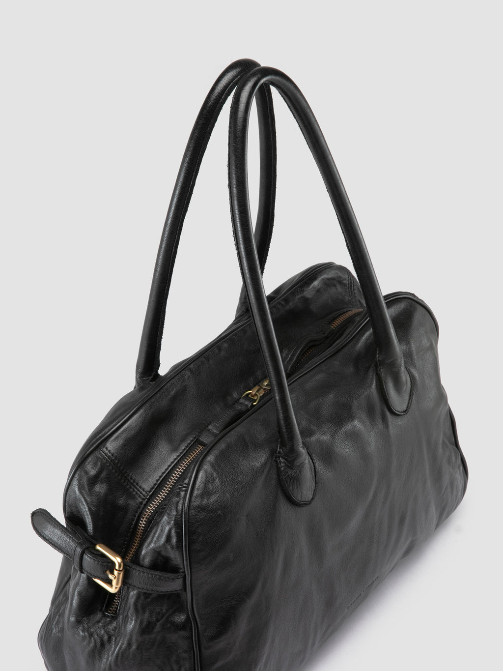 JULIE 019 - Black Leather Handle Bag - image 2,side view