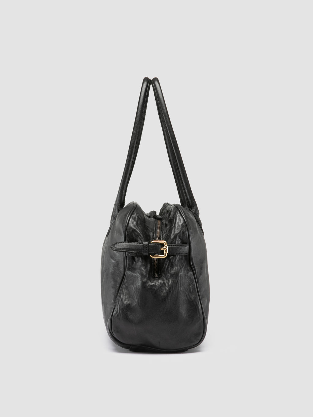 JULIE 019 - Black Leather Handle Bag - image 3,side view