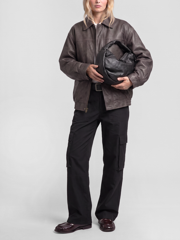 BOLINA 044 - Borsa a Spalla in Pelle Nera-hover