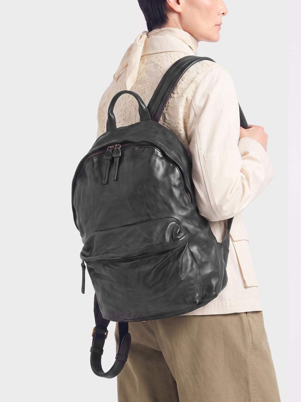 OC PACK 004 - Zaino in Pelle Nera - image 2,side view