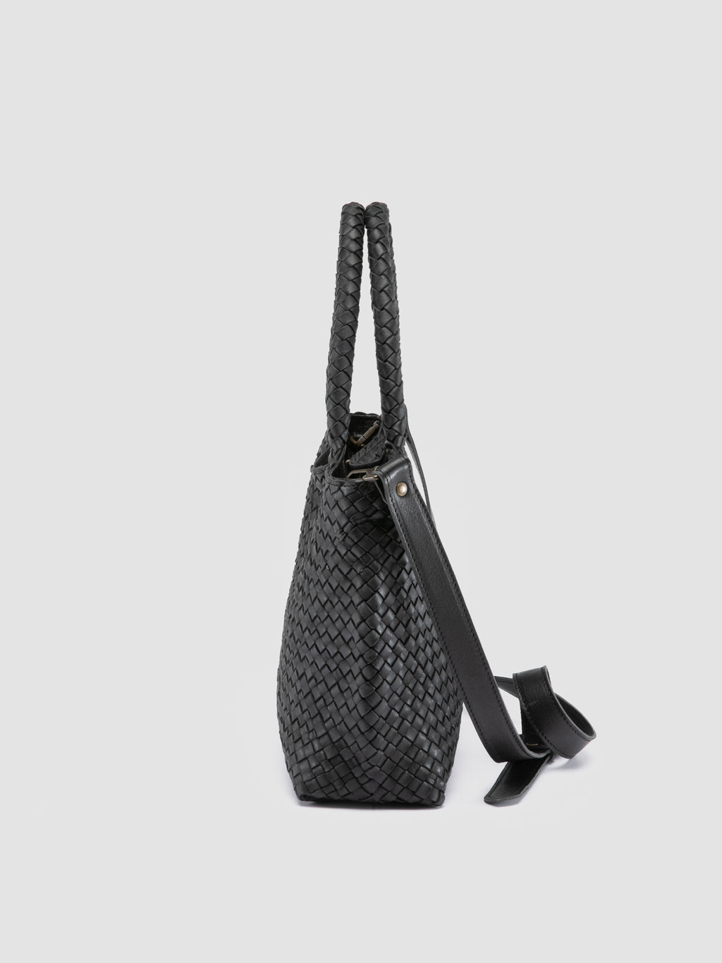 RAQUEL 001 - Black Leather Shoulder Bag - image 5,side view