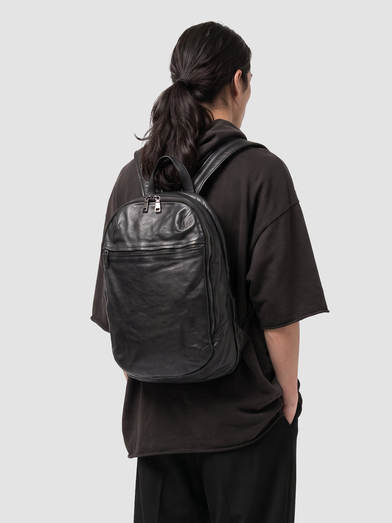 RECRUIT 019 - Black Leather Backpack-hover