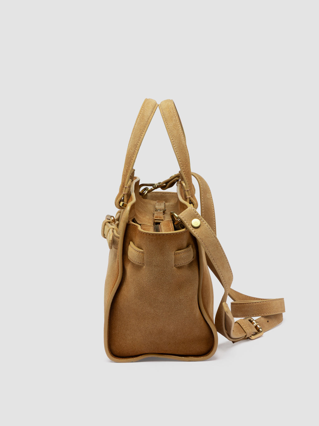 SADDLE 026 - Borsa a Mano in Pelle Scamosciata Beige - image 6,side view
