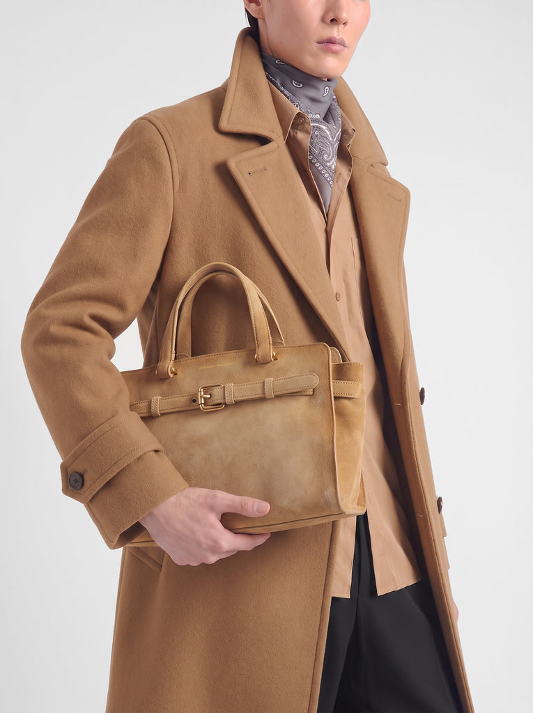 SADDLE 026 - Borsa a Mano in Pelle Scamosciata Beige
