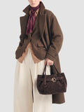 SADDLE 028 - Borsa a Mano in Pelle Scamosciata Marrone - thumb image 2,side view