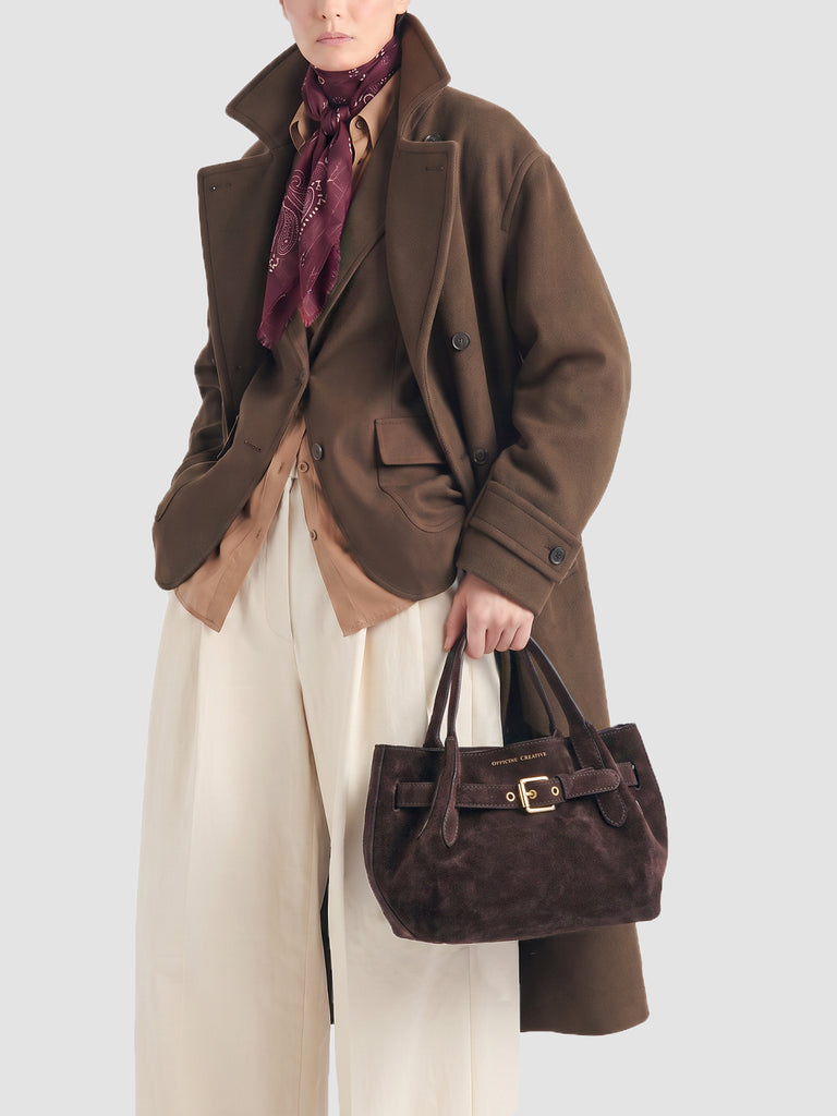 SADDLE 028 - Borsa a Mano in Pelle Scamosciata Marrone-hover