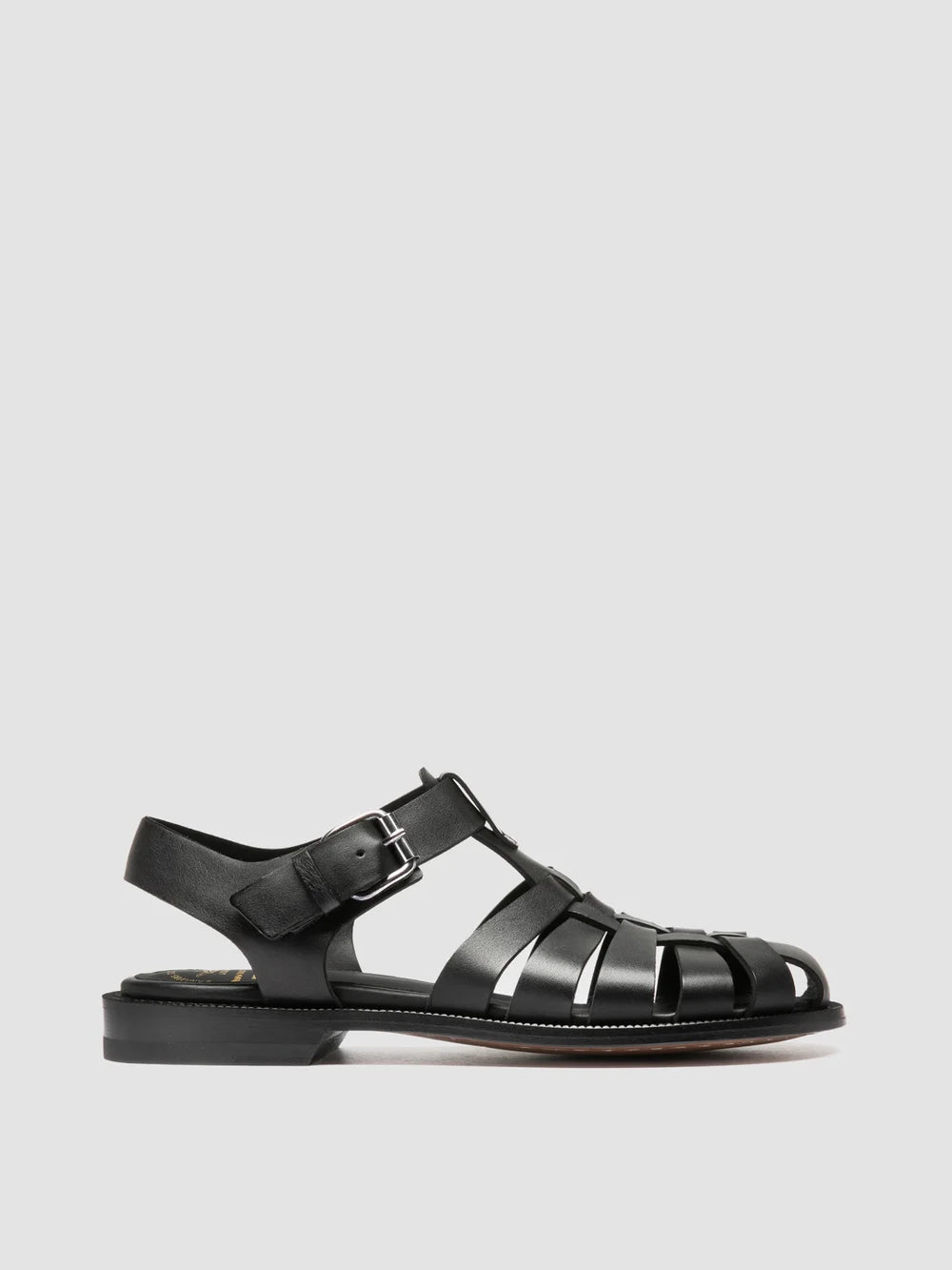 EMERALD 013 - Sandali Fisherman in Pelle Nera - image 1,side view