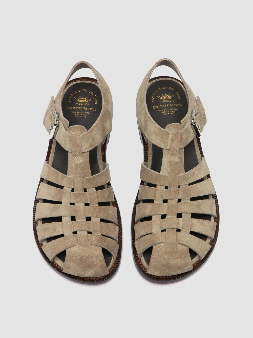 EMERALD 013 - Sandali da Pescatore in Pelle Scamosciata Color Tortora - image 2,side view