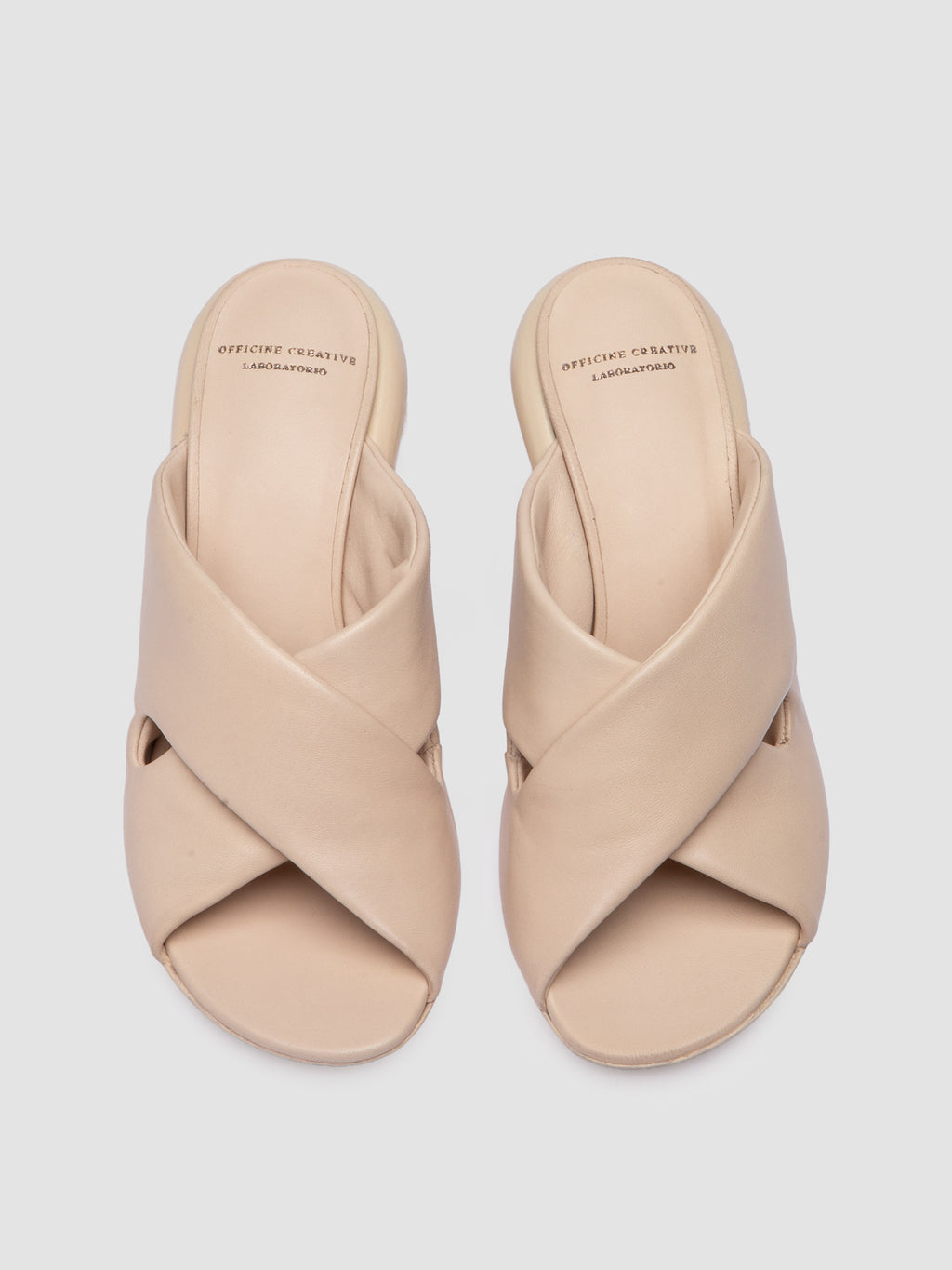 ETHEL 012_S - Beige Leather Slide Sandals - image 2,side view
