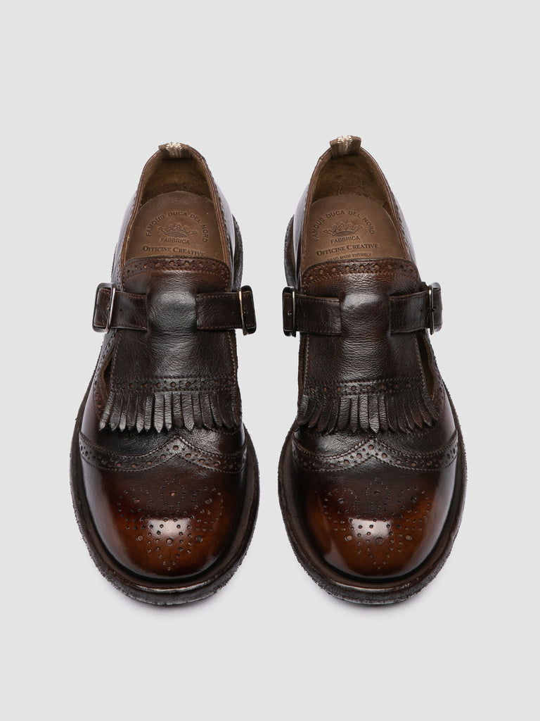 RUGGED 126_W - Scarpe con Cinturino a T in Pelle Marrone