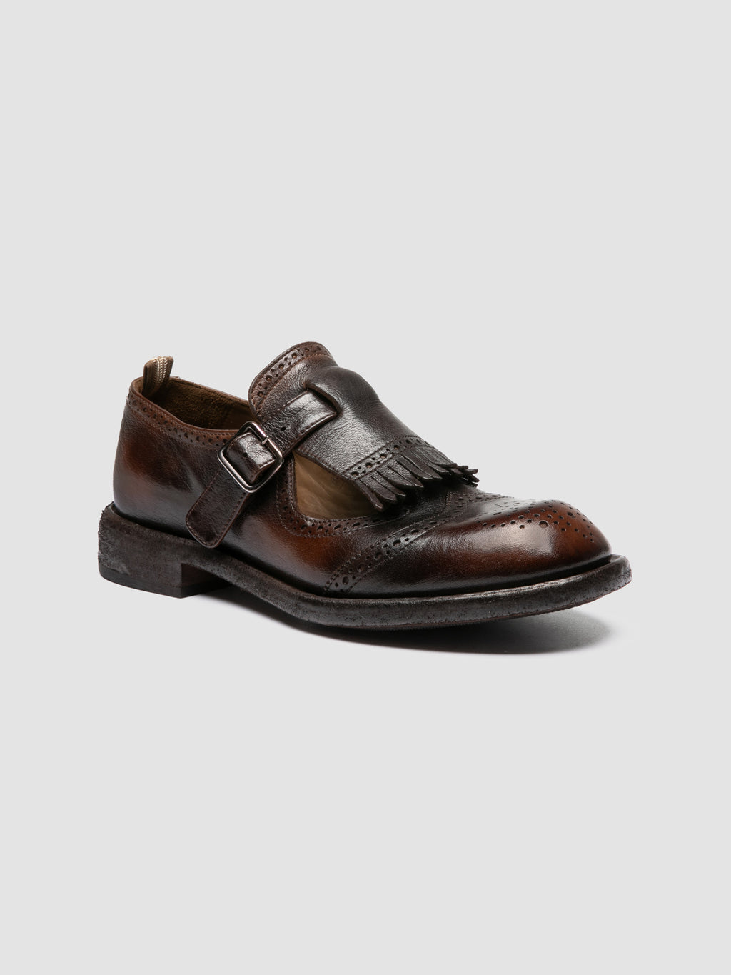 RUGGED 126_W - Scarpe con Cinturino a T in Pelle Marrone - image 3,side view
