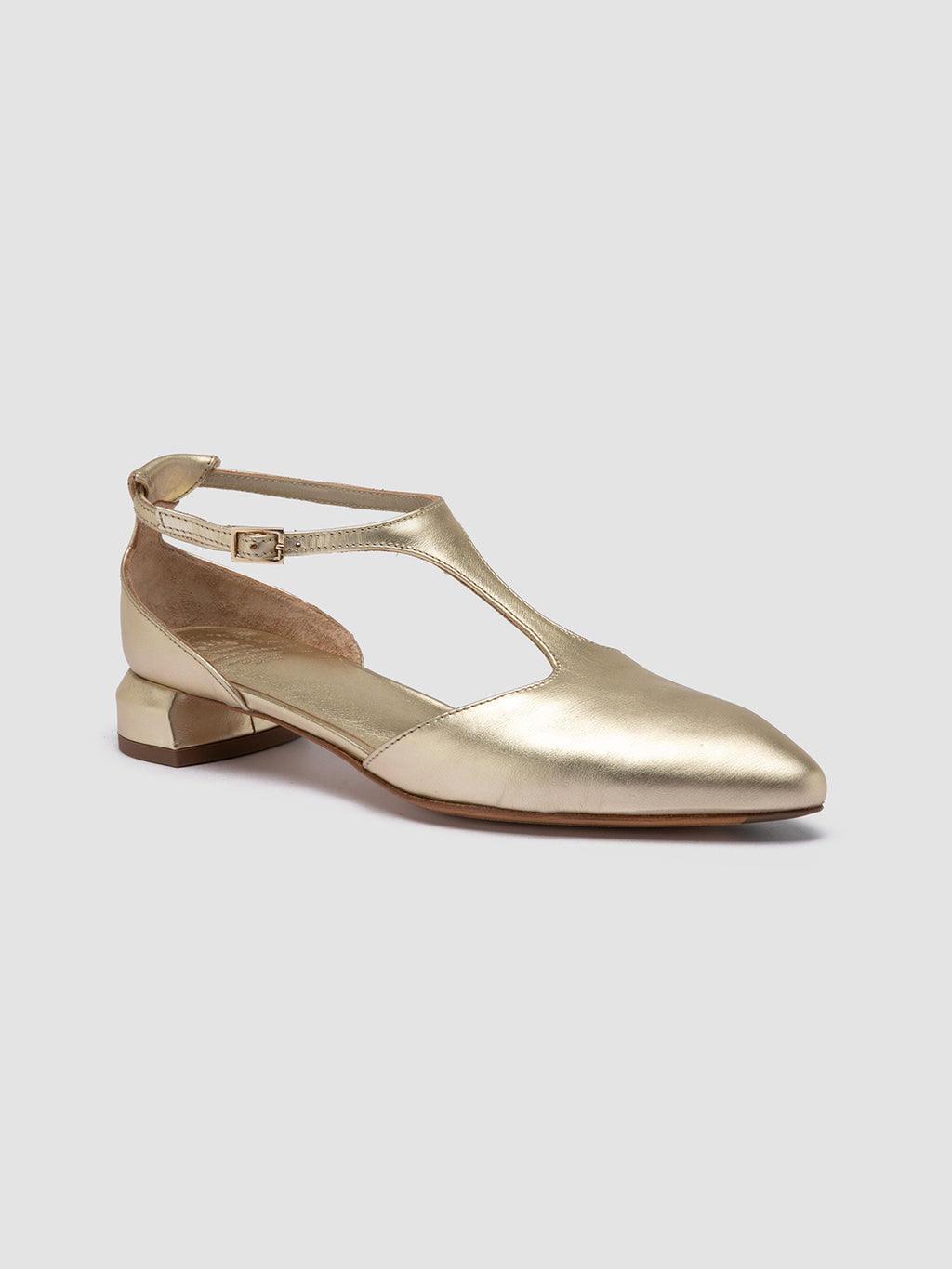 SAGE 103 - Gold Leather T-Bar Shoes - image 3,side view