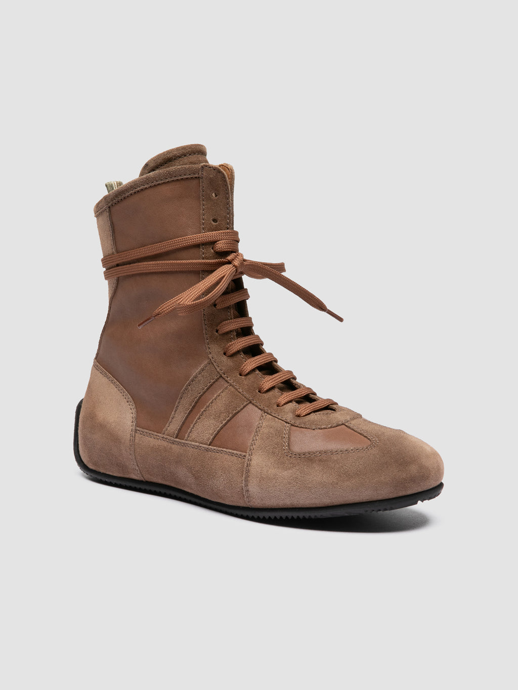 SUBSIDE 105_W - Sneaker Alte in Pelle e Pelle Scamosciata Marrone - image 3,side view