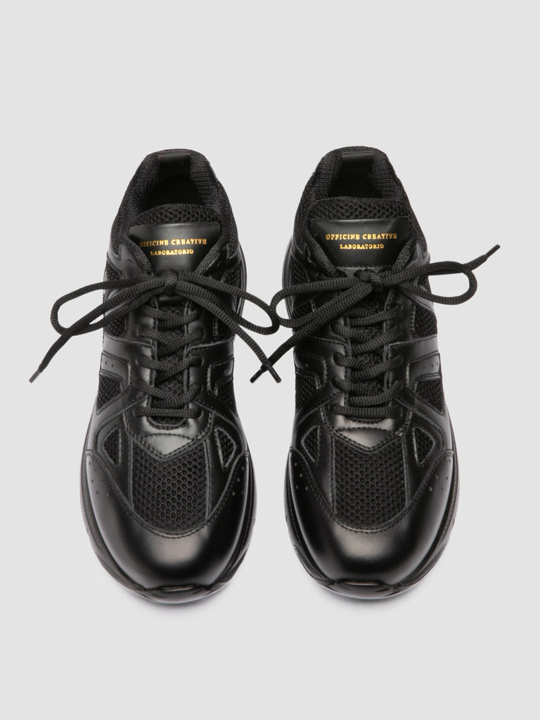 SUPURBIA 101 - Black Leather & Mesh Low Top Sneakers