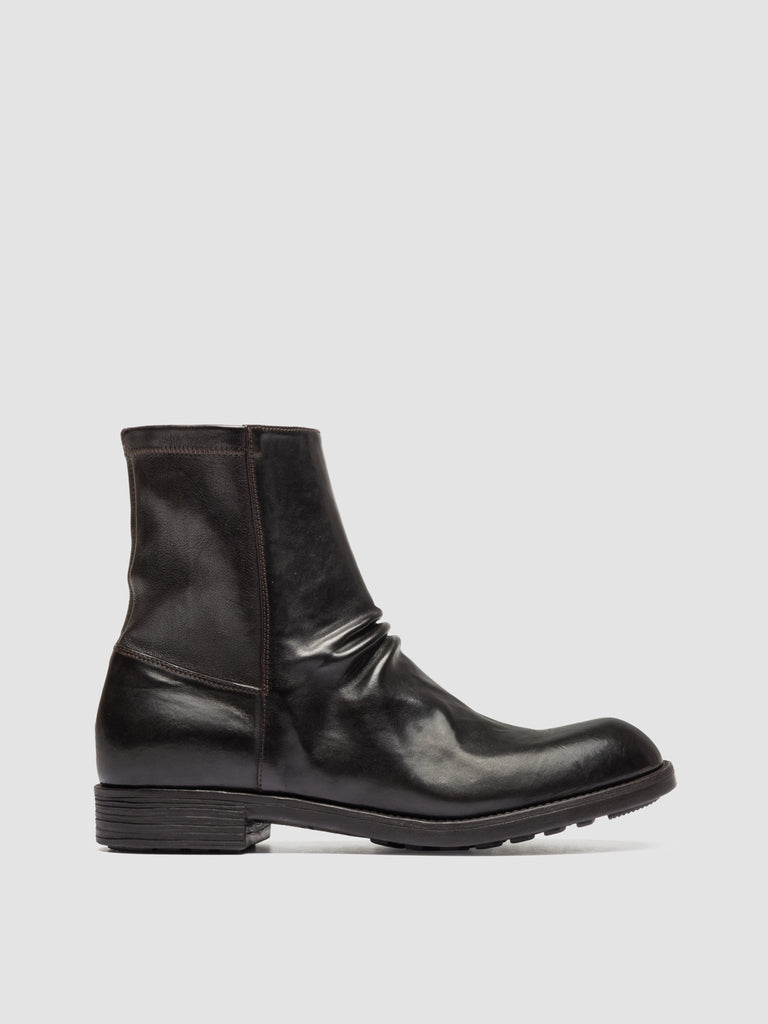 DIARY 015 - Dark Brown Stretch Leather Zip Boots