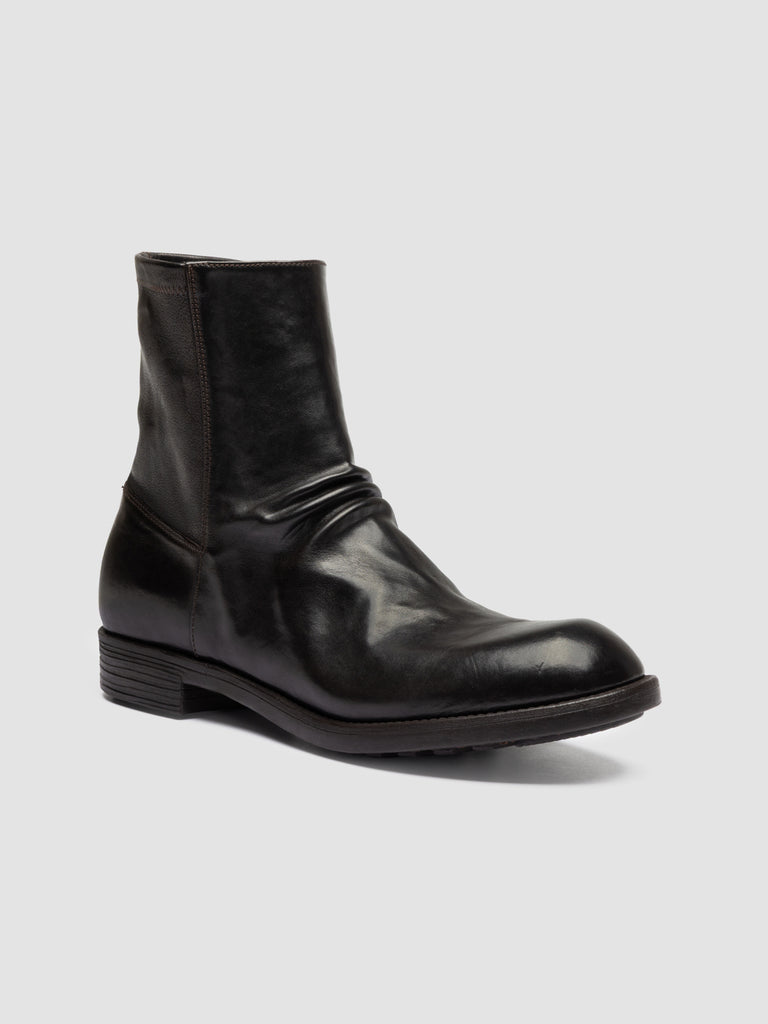 DIARY 015 - Dark Brown Stretch Leather Zip Boots