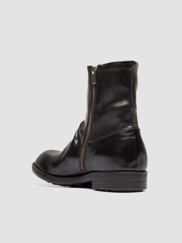 DIARY 015 - Dark Brown Stretch Leather Zip Boots