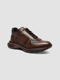 PHASE 001 - Brown Leather Low Top Sneakers - thumb image 3,side view
