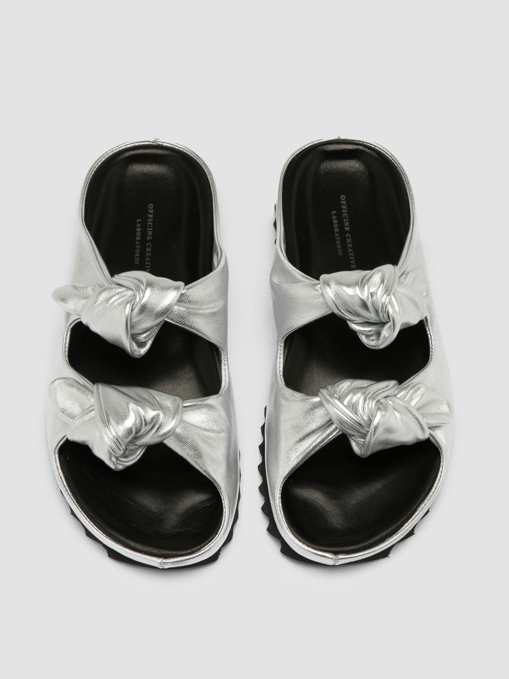 PELAGIE 010 - Silver Leather Slide Sandals