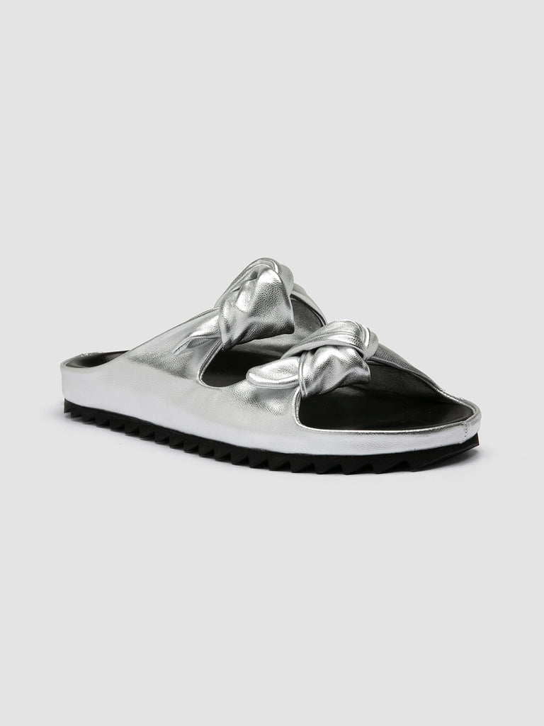 PELAGIE 010 - Silver Leather Slide Sandals