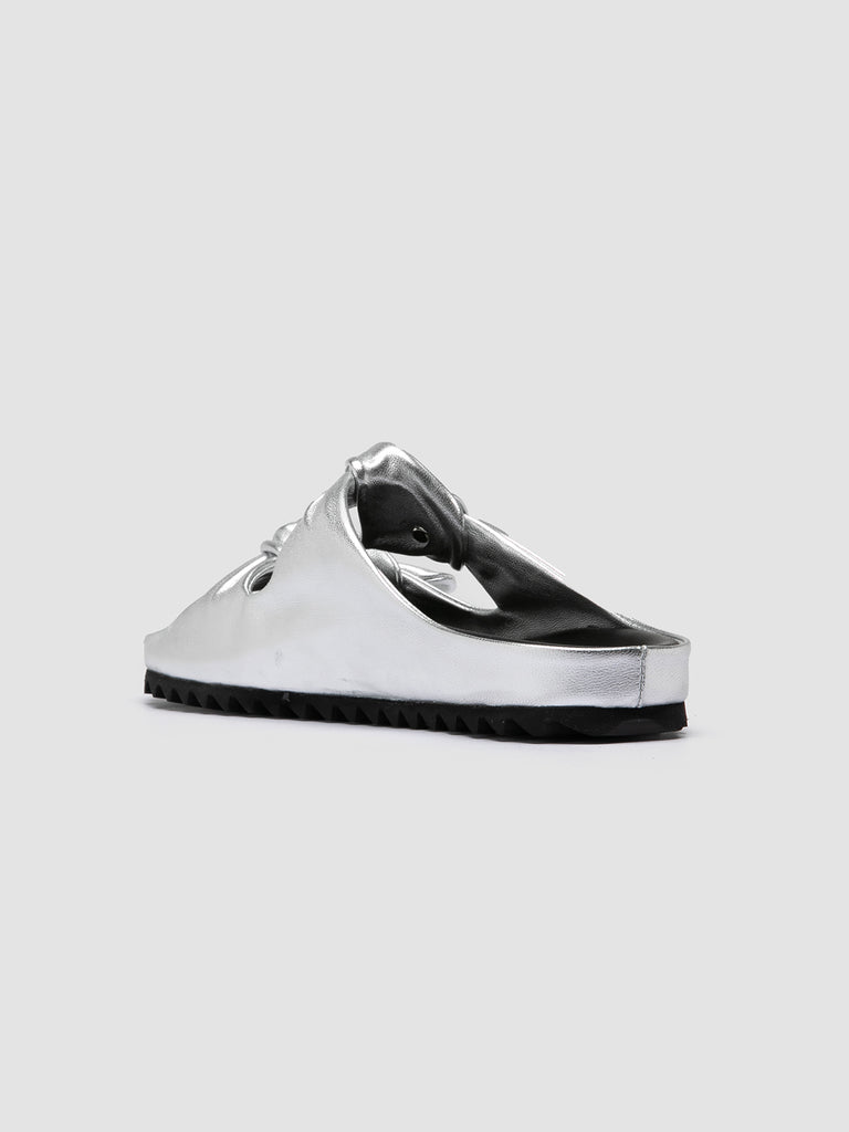 PELAGIE 010 - Silver Leather Slide Sandals