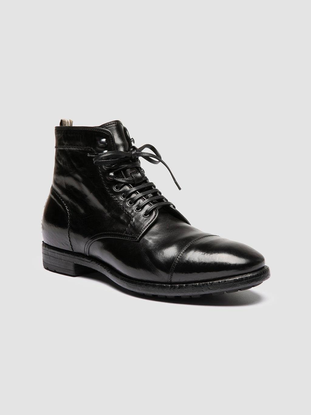 PRINCE 611 - Black Leather Lace-up Boots